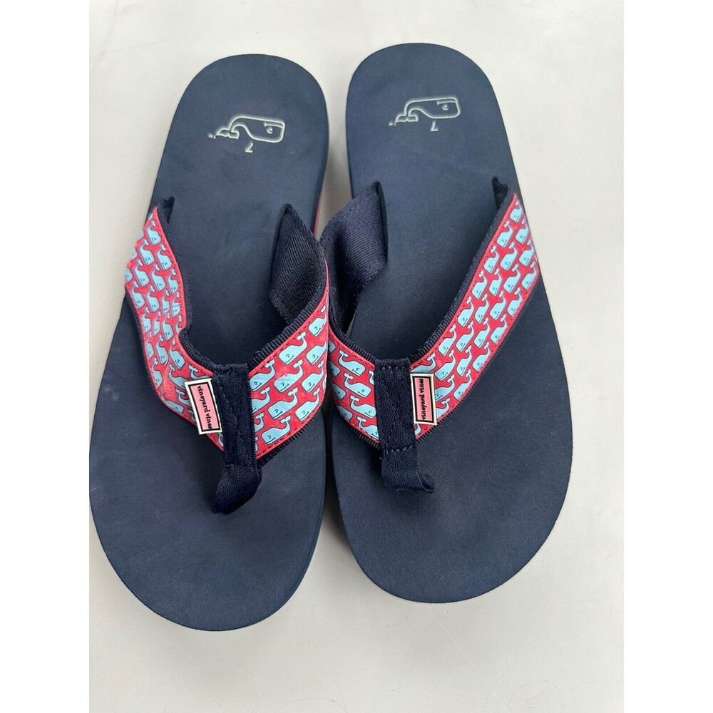 Vineyard Vines Women's Whale Foam Flip Flops Sandals Beach Navy Blue - Size 7